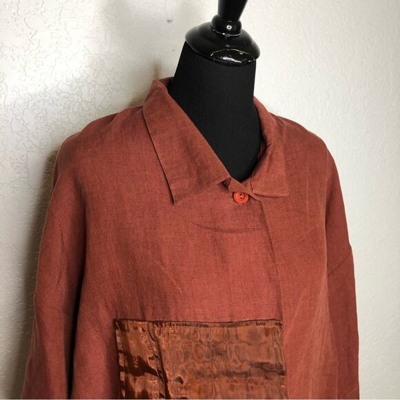 Animale rust orange brown linen button down jacket size Small - Picture 2 of 15